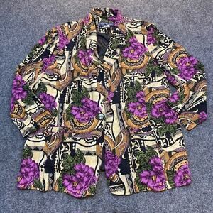 Vintage Maggie McNaughton Blazer Womens Size 22W Multi Color Floral Rayon Hawaii